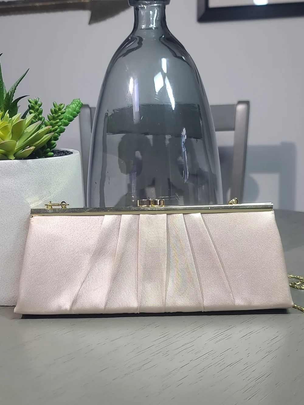 Camilla Elegant Satin Clutch with Removeable Gold Chain